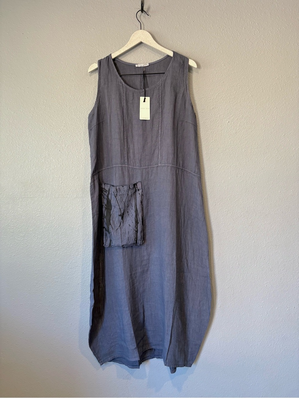 NEW Bob Ore 100% Linen Lagenlook Maxi Tank Dress Blue size small